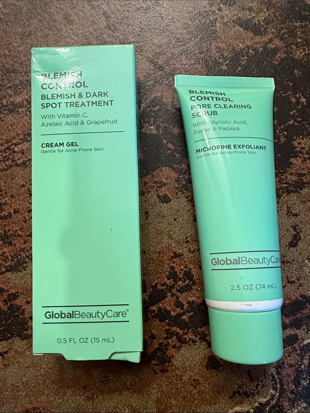 Global Beauty Blemish Care Bundle Control Cream Gel & Pore Clearing Scrub, New